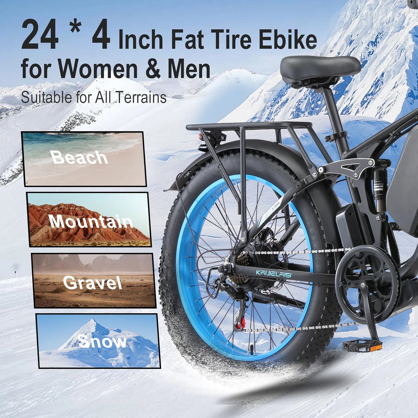 Electric Bike 3000W Dual Motor 52V 26AH Battery Hydraulic Brake Adult Off-Road E Bike 24*4.0 Inch Fat Bike Snow Electric Bicycle