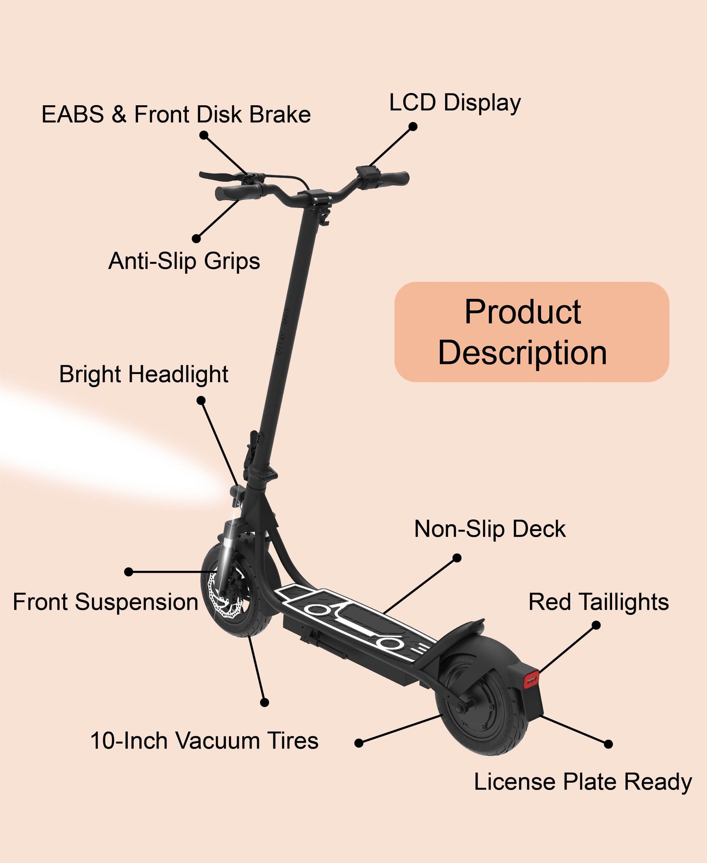 DRIVETRON DT01 10" Folding Electric Scooter 400W Motor 36V 13Ah Battery