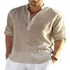 Factory Spot Linen Shirts Wholesale for Men Long Sleeve T-Shirts Breathable 80% Linen Plus Size Shirts