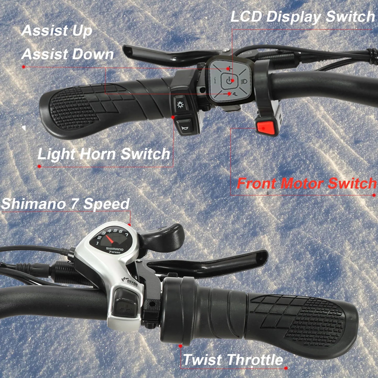 US Warehouse 26" Fat Tire Electric Hybrid MTB Bike Dual Motors Center Controller 48V 22.4AH 2000W Features Rear Shock Absorber