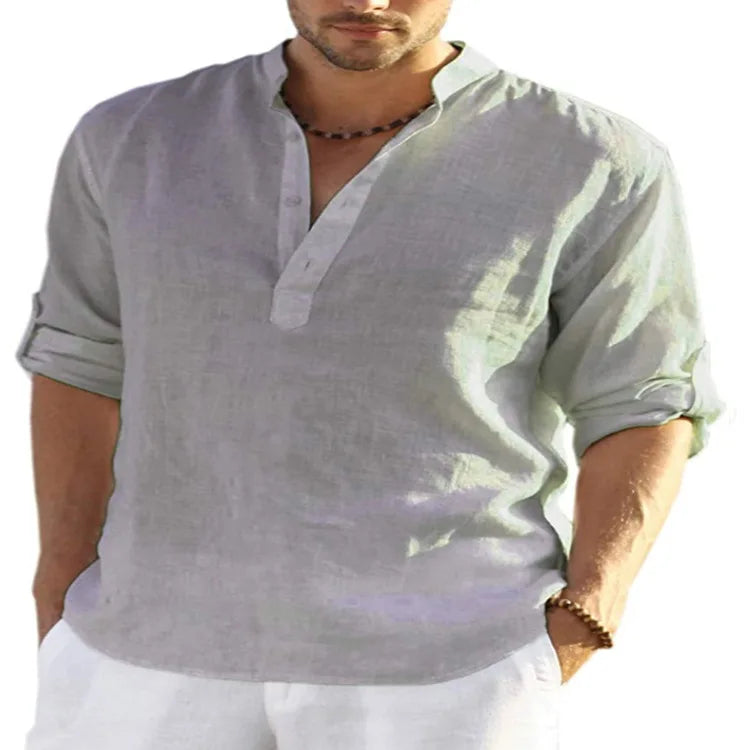 Factory Spot Linen Shirts Wholesale for Men Long Sleeve T-Shirts Breathable 80% Linen Plus Size Shirts