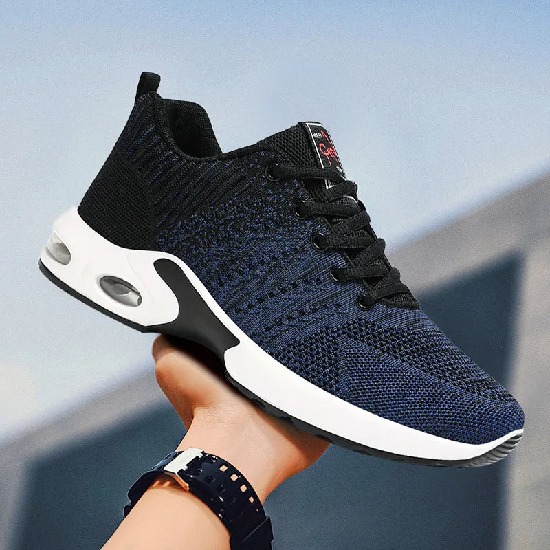 D1N Air-cushioned Sports Running Shoes, Fly-woven Color-blocked Running Shoes