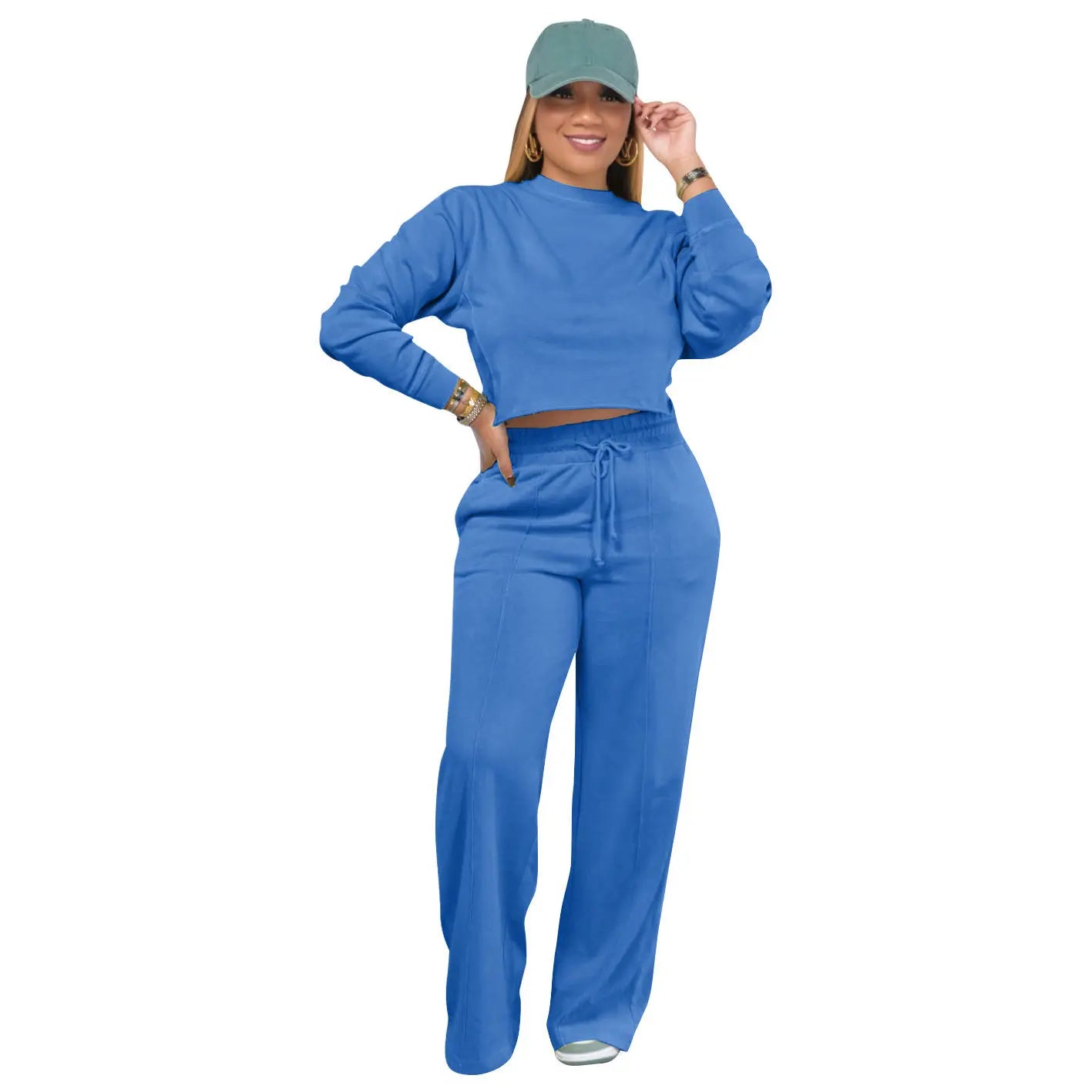 YP Women's Casual 3XL Plus Size Autumn Tracksuit Long Sleeve Crop Top Hoodie Long Pants Solid Color Two Piece Active Top Set
