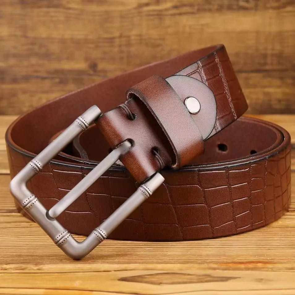 Leather Belt Casual and Versatile Top Layer Cowhide Jeans Belt Men's Needle Buckle