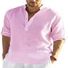 Factory Spot Linen Shirts Wholesale for Men Long Sleeve T-Shirts Breathable 80% Linen Plus Size Shirts