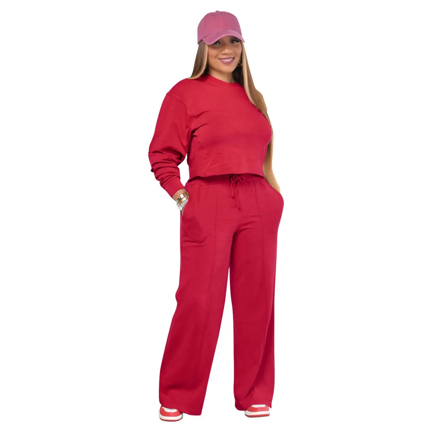 YP Women's Casual 3XL Plus Size Autumn Tracksuit Long Sleeve Crop Top Hoodie Long Pants Solid Color Two Piece Active Top Set
