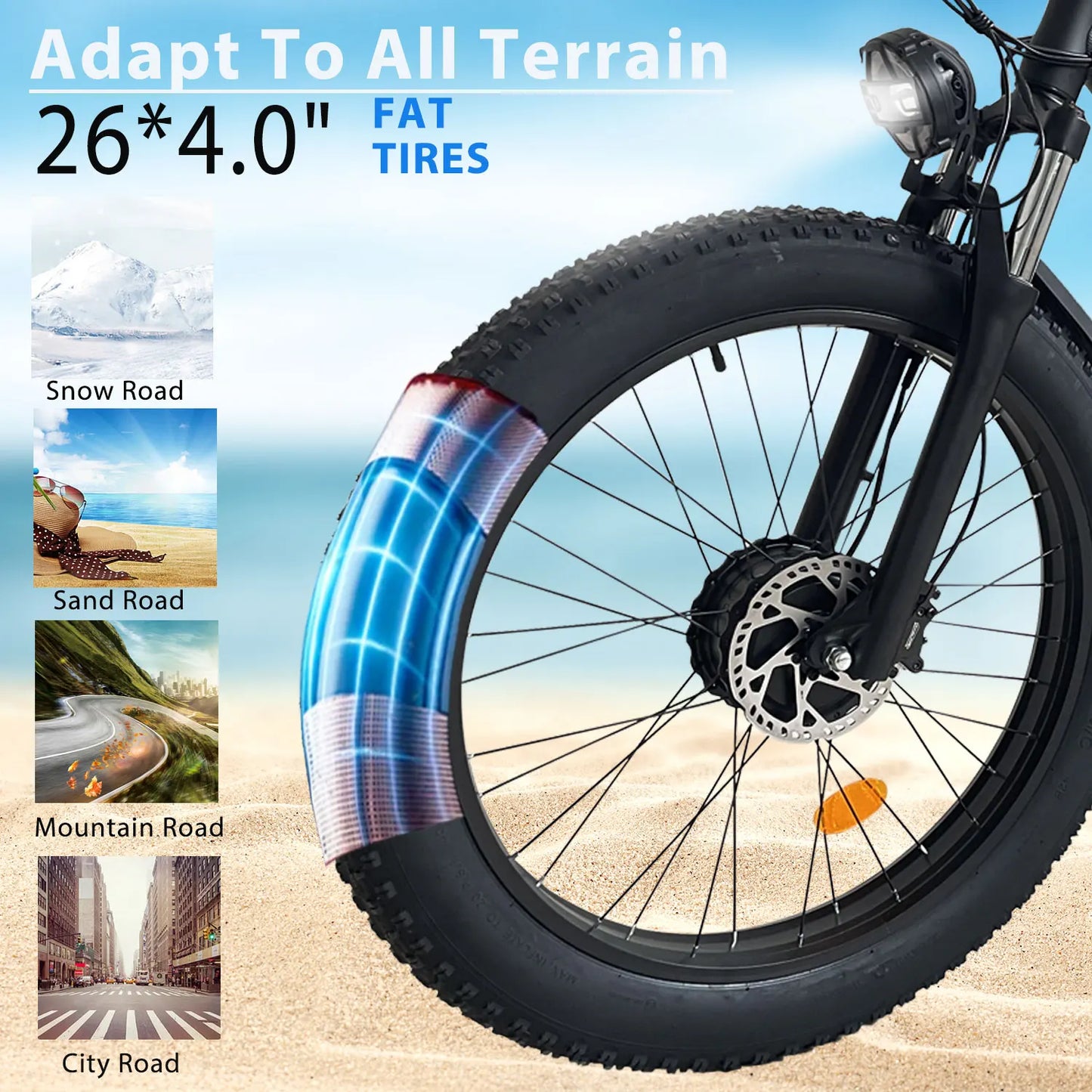 US Warehouse 26" Fat Tire Electric Hybrid MTB Bike Dual Motors Center Controller 48V 22.4AH 2000W Features Rear Shock Absorber