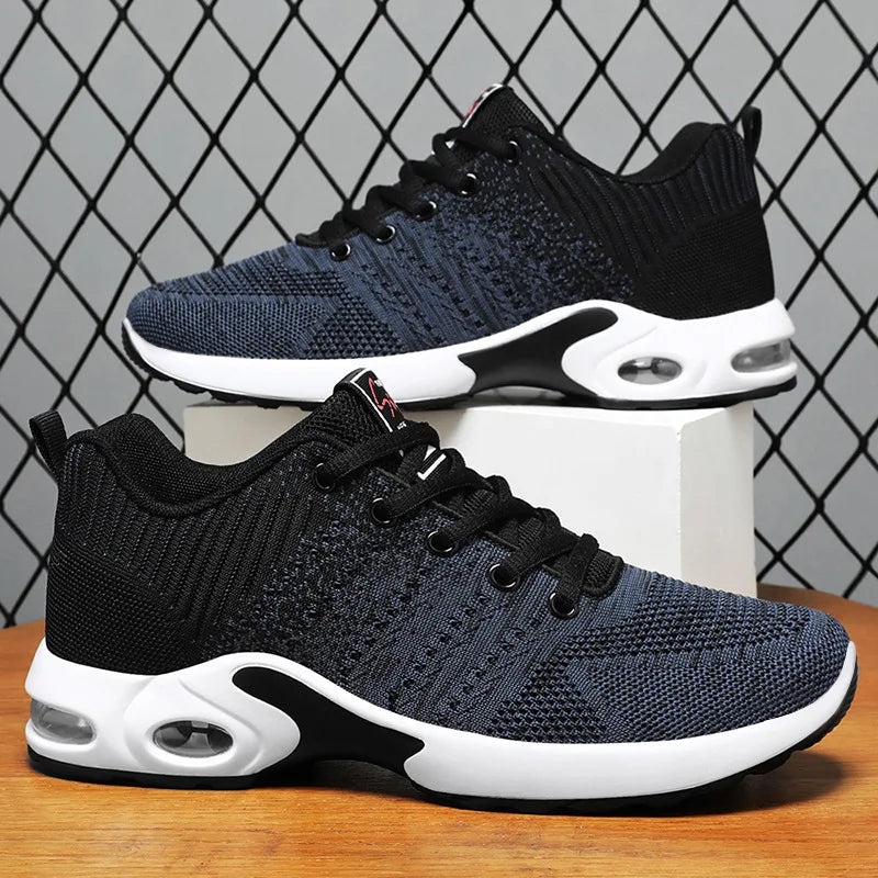 D1N Air-cushioned Sports Running Shoes, Fly-woven Color-blocked Running Shoes