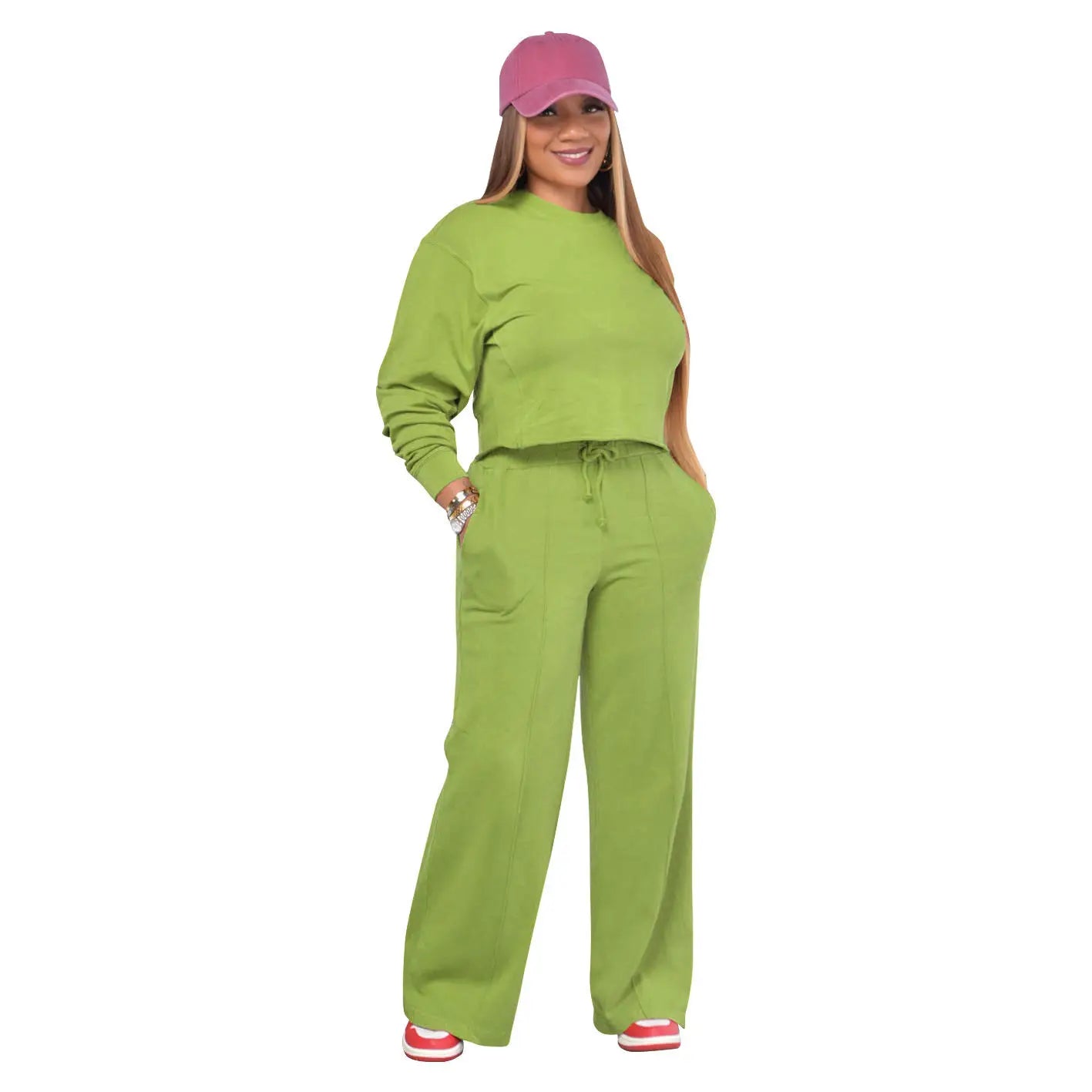 YP Women's Casual 3XL Plus Size Autumn Tracksuit Long Sleeve Crop Top Hoodie Long Pants Solid Color Two Piece Active Top Set