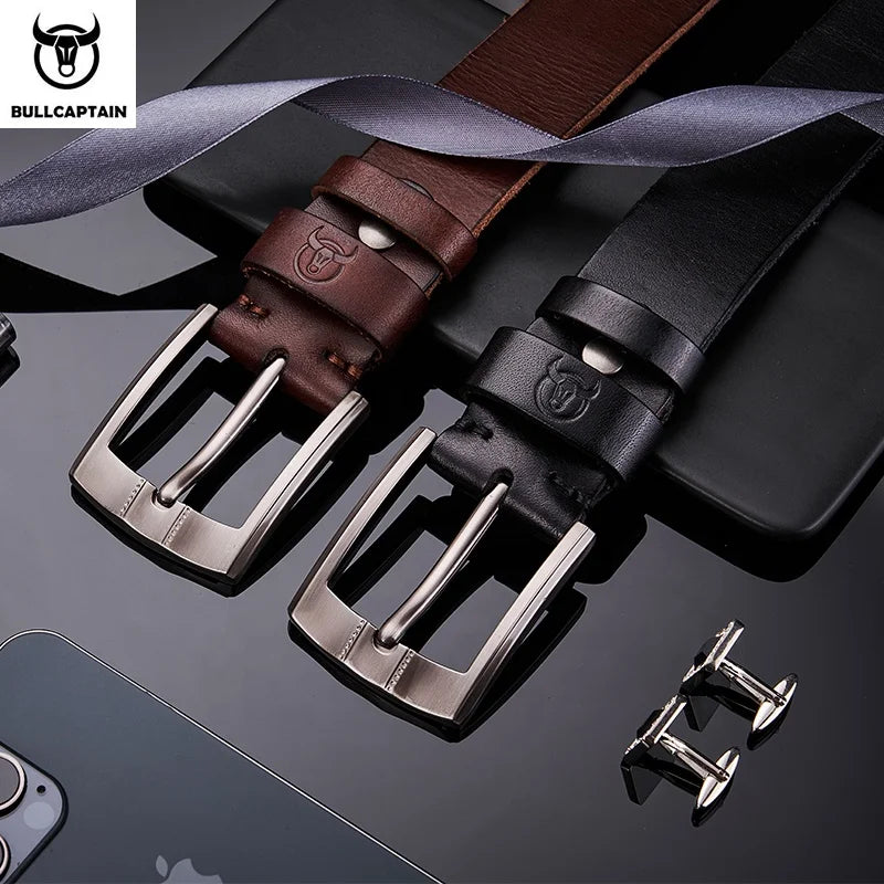 Bullcaptain Luxury Belts Men Leather Belts Genuine Men's Real Leather Ratchet Dress Belt with Automatic Buckle