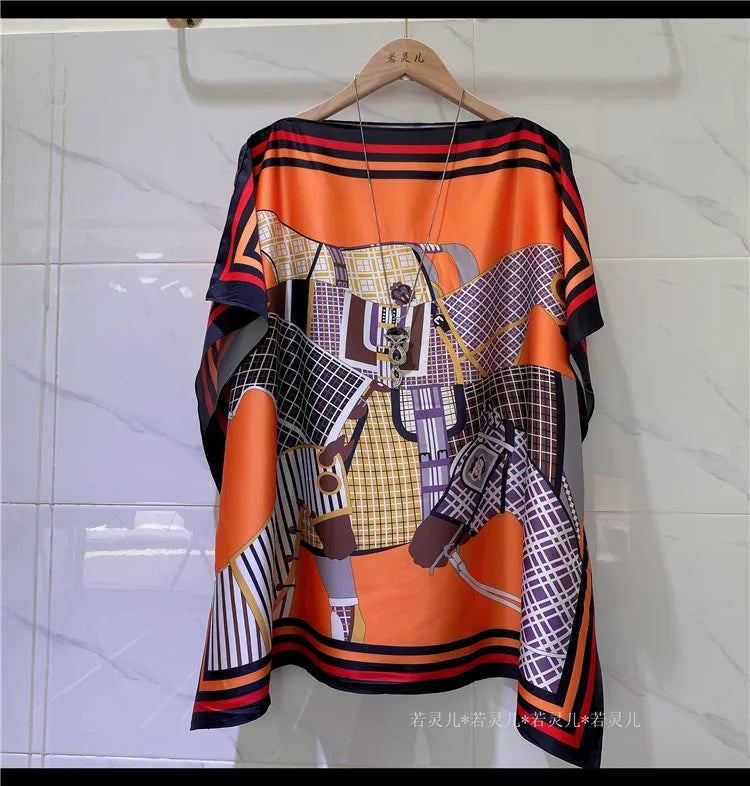 women print satin blouses summer vintage women batwing sleeve print shirts tops lady's satin tops
