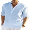 Factory Spot Linen Shirts Wholesale for Men Long Sleeve T-Shirts Breathable 80% Linen Plus Size Shirts