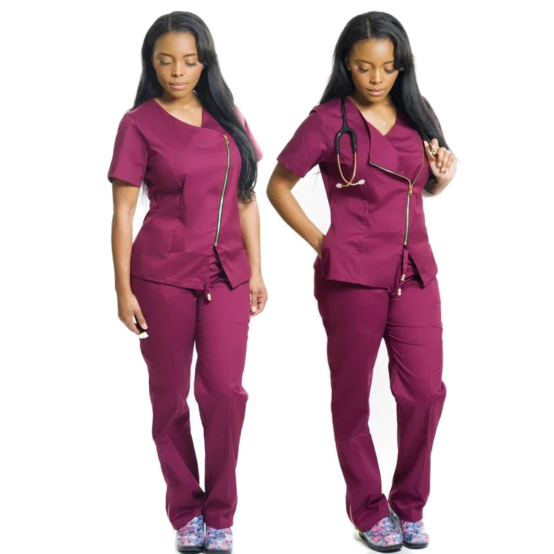 Hot Manufacture Polyester Spandex Rayon 4-way-stretch Fabric School Unisex V-Neck Scrub Top Drawstring Scrubs Pants Sets Uniform