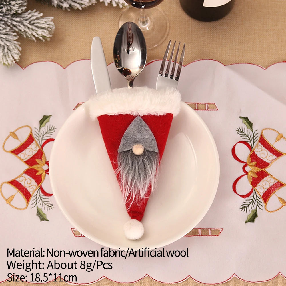 Cloth Art Knife And Fork Set Decoration For XMAS Dining Table Christmas Elder Snowman Elk Doll Knife And Fork Cutlery Set