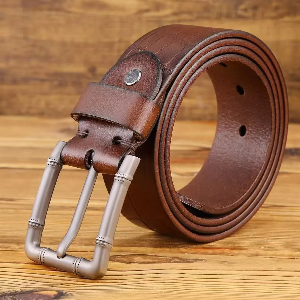 Leather Belt Casual and Versatile Top Layer Cowhide Jeans Belt Men's Needle Buckle
