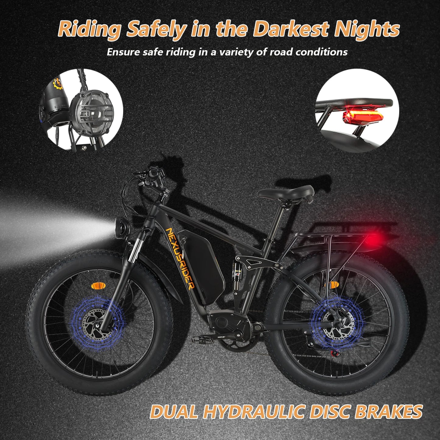 US Warehouse 26" Fat Tire Electric Hybrid MTB Bike Dual Motors Center Controller 48V 22.4AH 2000W Features Rear Shock Absorber