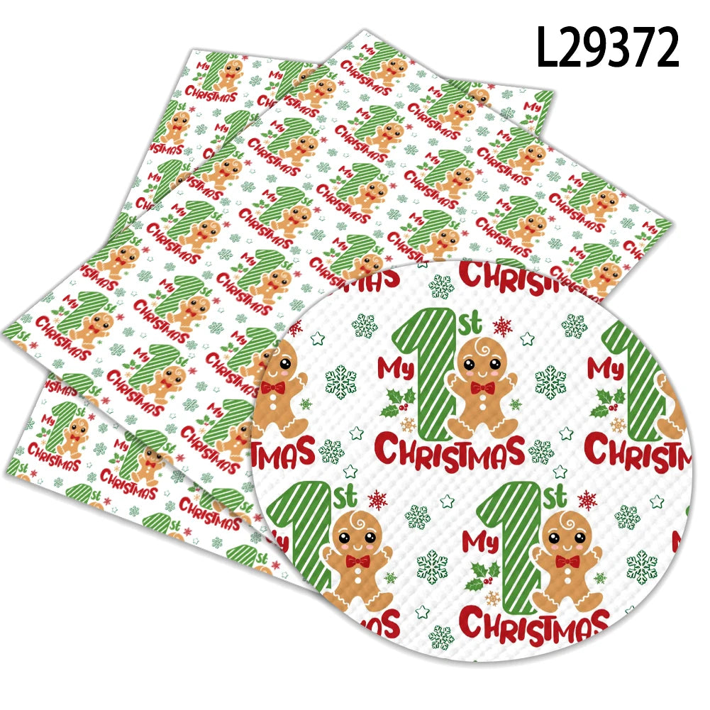 First Christmas Baby Christmaspattern Faux Leather Roll Fabric PU Vinyl for Phone Case Sofa Bag Use-Hair Bow Earrings