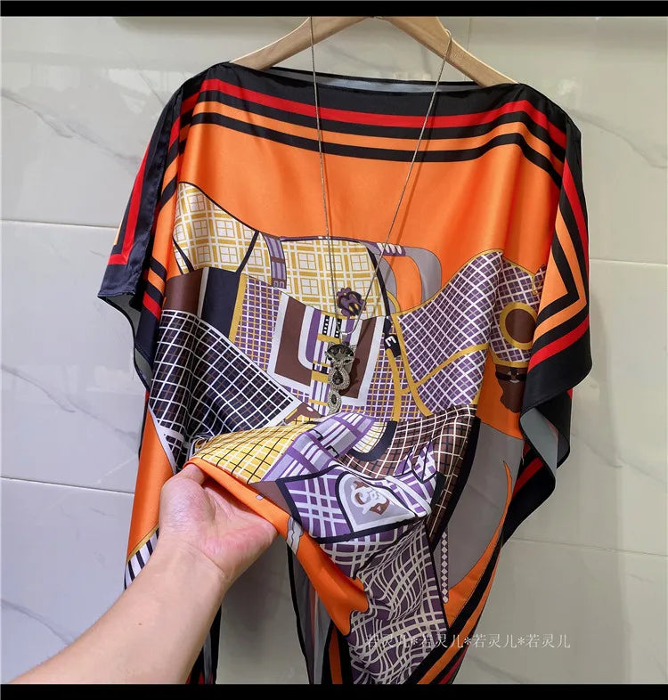 women print satin blouses summer vintage women batwing sleeve print shirts tops lady's satin tops