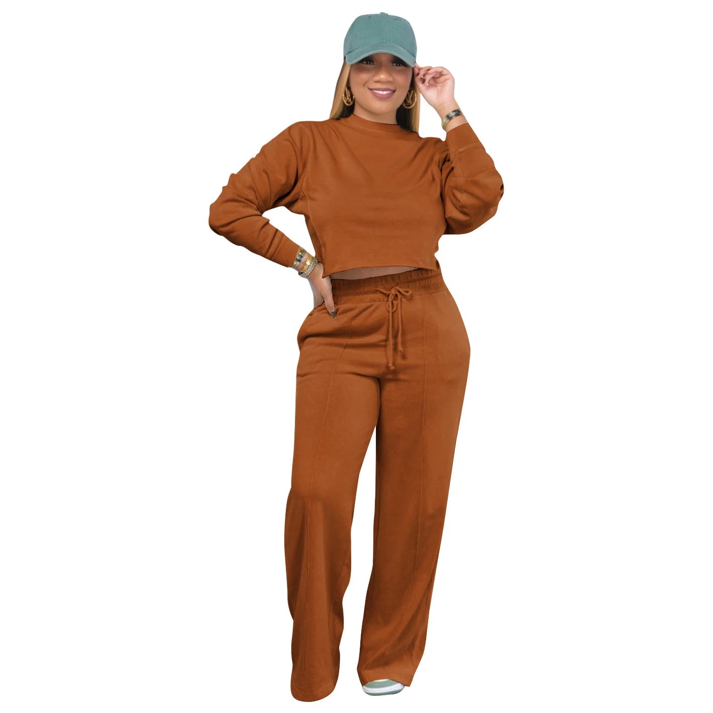 YP Women's Casual 3XL Plus Size Autumn Tracksuit Long Sleeve Crop Top Hoodie Long Pants Solid Color Two Piece Active Top Set