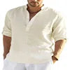 Factory Spot Linen Shirts Wholesale for Men Long Sleeve T-Shirts Breathable 80% Linen Plus Size Shirts