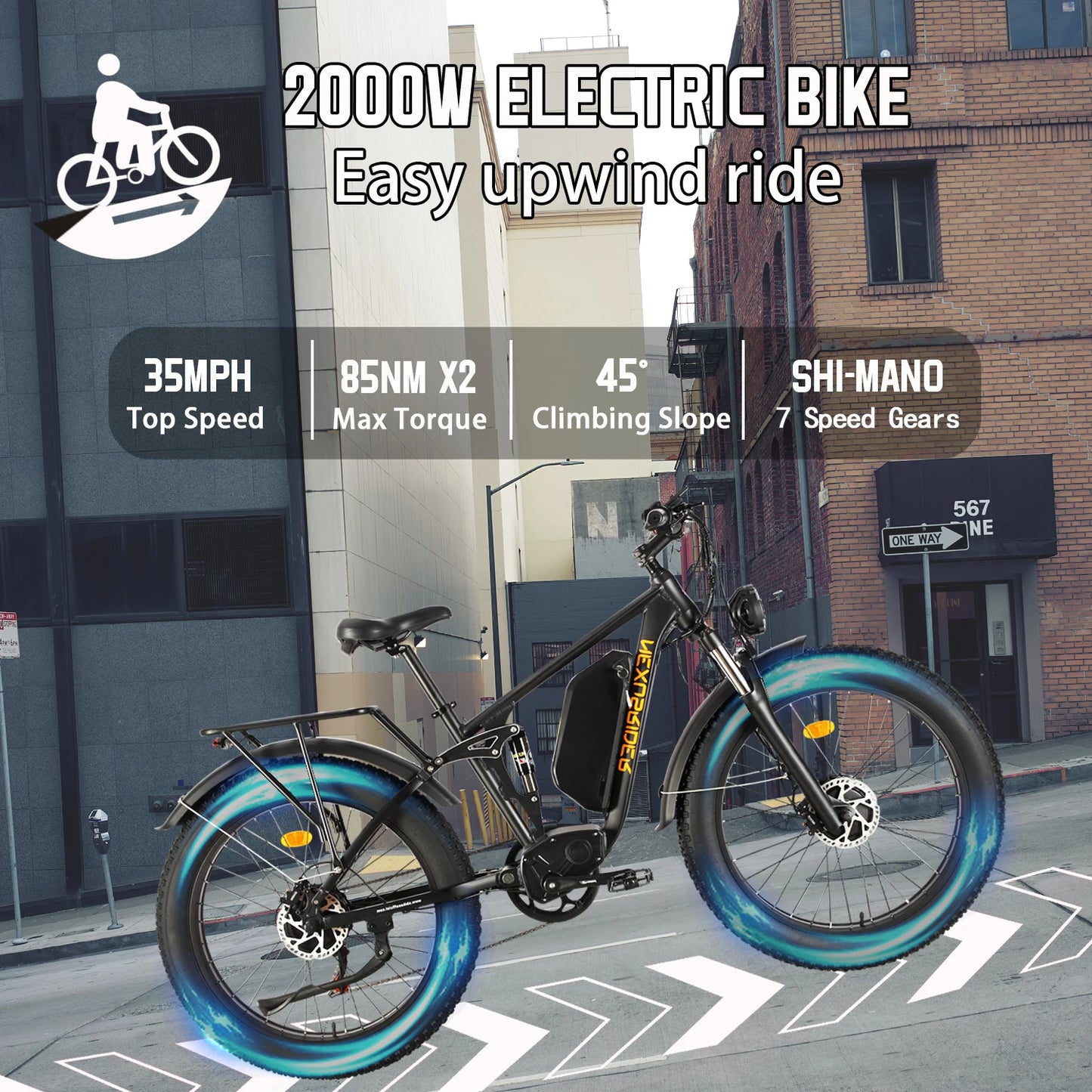 US Warehouse 26" Fat Tire Electric Hybrid MTB Bike Dual Motors Center Controller 48V 22.4AH 2000W Features Rear Shock Absorber