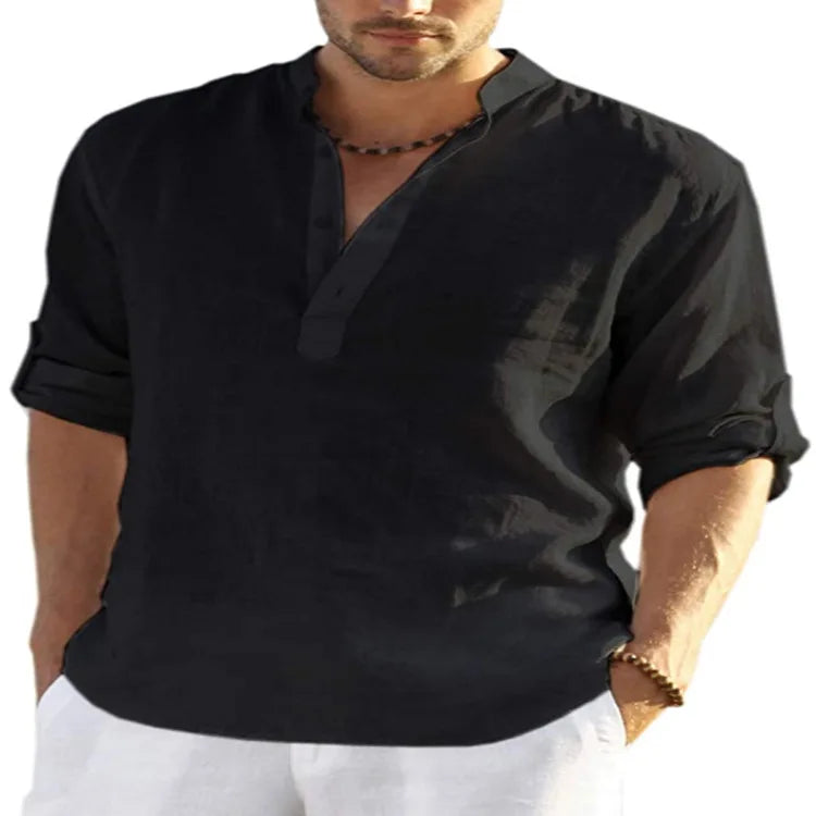 Factory Spot Linen Shirts Wholesale for Men Long Sleeve T-Shirts Breathable 80% Linen Plus Size Shirts