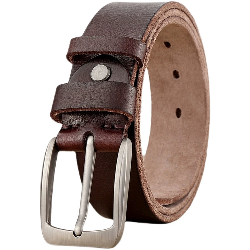 Belt Men Genuine Cattlehide Leather Surface Pin Buckle Young and Middle-Aged Minimalist Casual Belt Retro Tide Pant Belt Handmade Belt