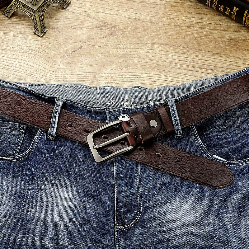Belt Men Genuine Cattlehide Leather Surface Pin Buckle Young and Middle-Aged Minimalist Casual Belt Retro Tide Pant Belt Handmade Belt