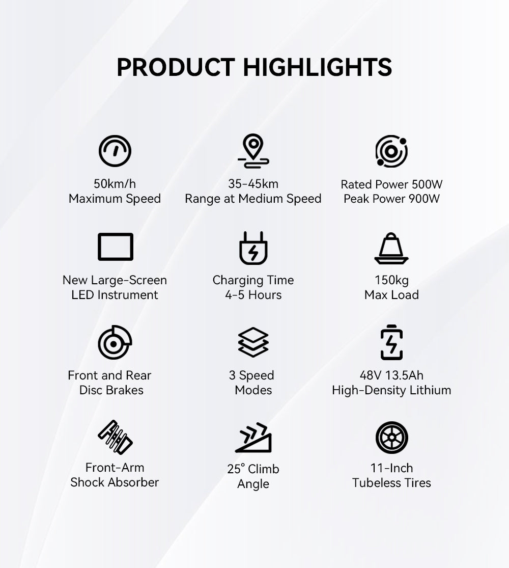 OOTD T10 11" All-Terrain Electric Scooter 500W Motor 48V 13.5Ah Battery