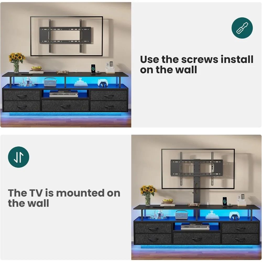 TV Stand with Mount for 32/55/65/70 inch TVs, 51.2" LED TV Stand with Power Outlets & Storage, Entertainment Center with Storage