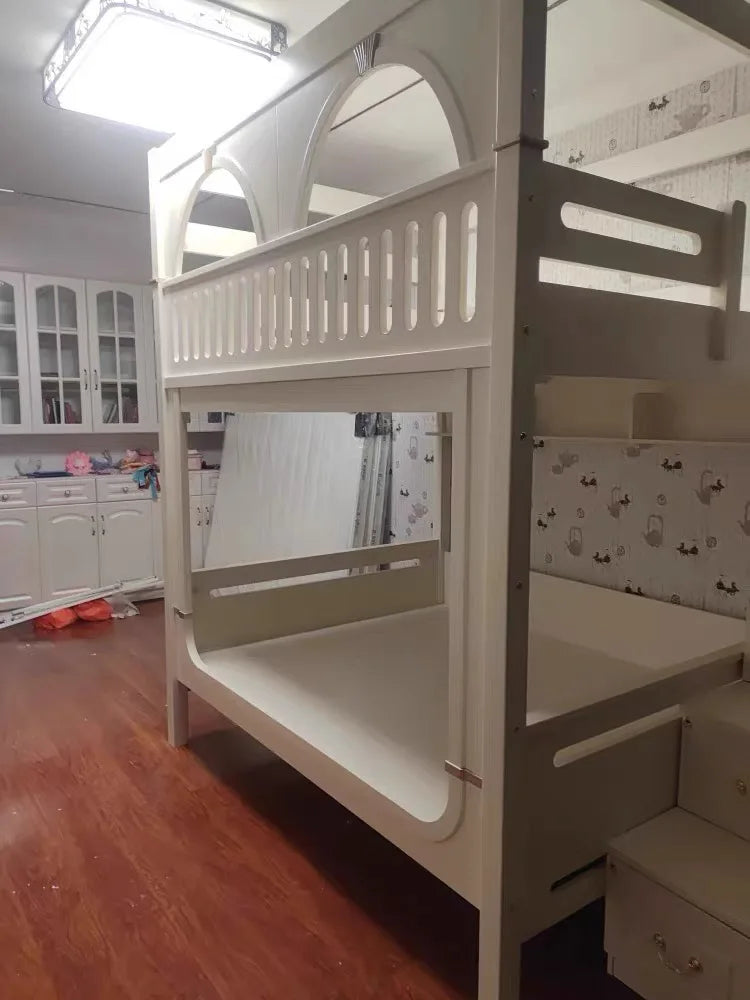 Custom high guardrail children's bed Solid wood two level Deluxe Mom Castle Tree House bed High and low Bunk bed