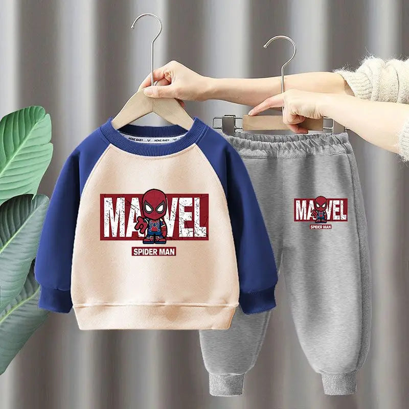 Marvel Spiderman Children's Sweatshirt Sets Boys Long Sleeved Pullover and Sweatpant Two Piece Suits Girls Casual Tracksuits