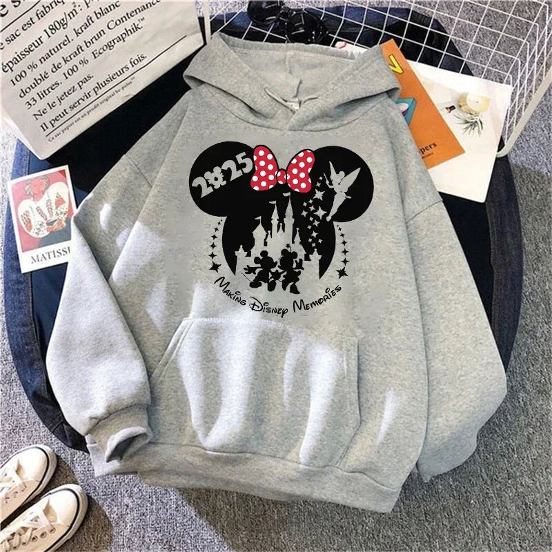2025 Disney Mickey Minnie Family Vacation Printed Hoodie Autumn My First Disney Trip Pullover Tops Women Casual Sweatshirt