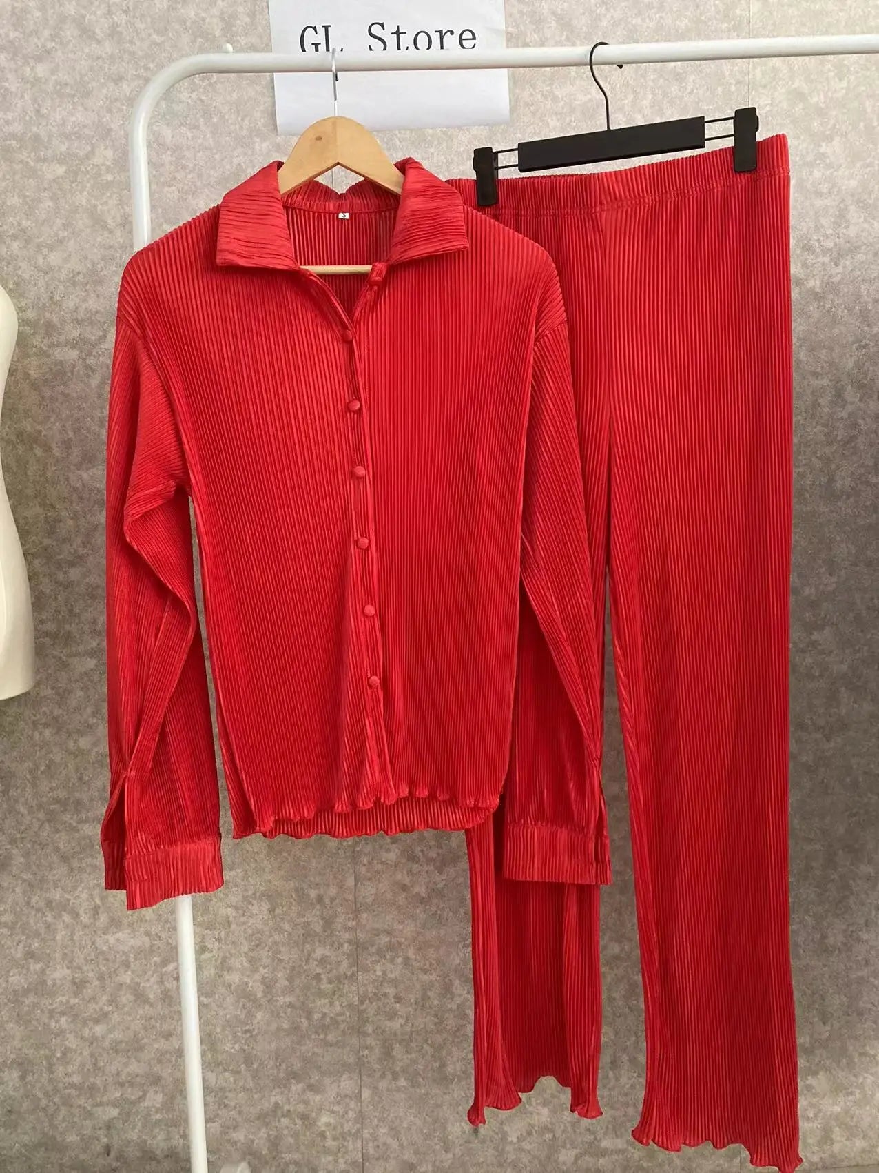 CM.YAYA Street Women's Set Long Sleeve Shirt Tops and Wide Leg Pants Elegant Tracksuit Two Piece Set Sweatsuit Fitness Outfits