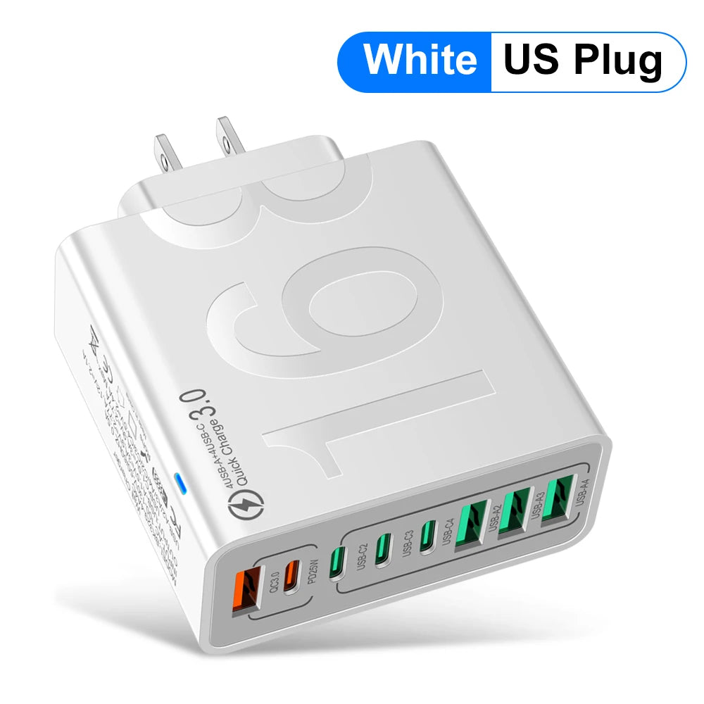Multi Ports USB Charger 150W PD Fast Charging Phone Charger Adapter For iPhone 15 Samsung Xiaomi Type C EU/US Plug Wall Charger