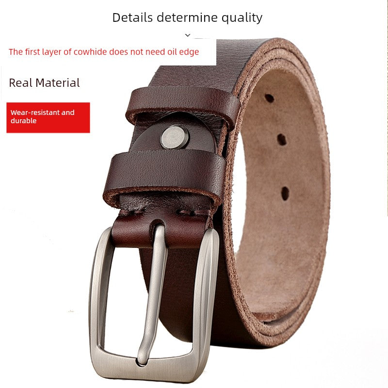 Belt Men Genuine Cattlehide Leather Surface Pin Buckle Young and Middle-Aged Minimalist Casual Belt Retro Tide Pant Belt Handmade Belt