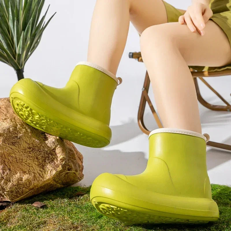 Women Rain Boots New Fashion Thick Bottom High Top Rain Shoes Summer Non-slip Lightweight Waterproof Footwear Botas Plataforma
