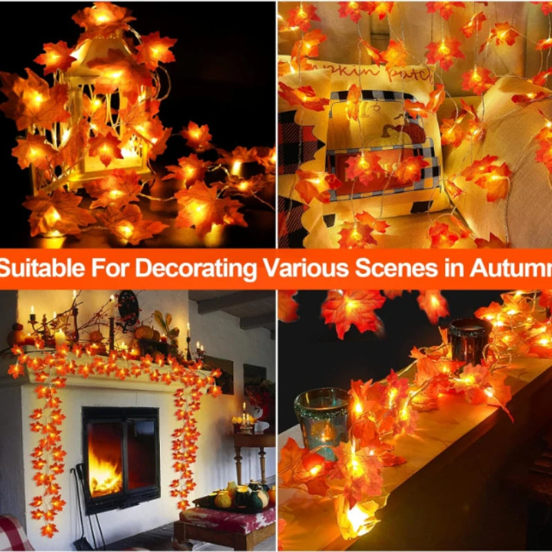 Fall Thanksgiving Artificial Maple Leaf Leaves 10/20LED Light String Garland Home Party DIY Halloween Christmas Decoration 2025