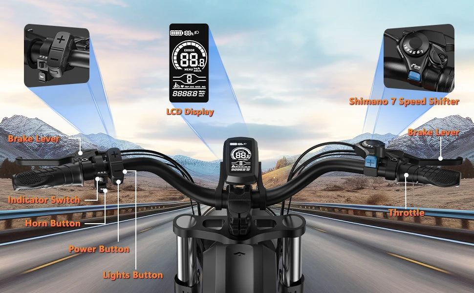 Kickwey K7 Adult Electric Bicycle 1500w 48V 23ah Mountain Electric Bike 20 Inch Fat Tire Outdoor Entertainment Off Road E Bike