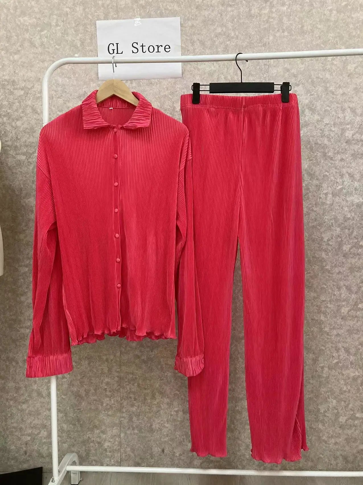 CM.YAYA Street Women's Set Long Sleeve Shirt Tops and Wide Leg Pants Elegant Tracksuit Two Piece Set Sweatsuit Fitness Outfits