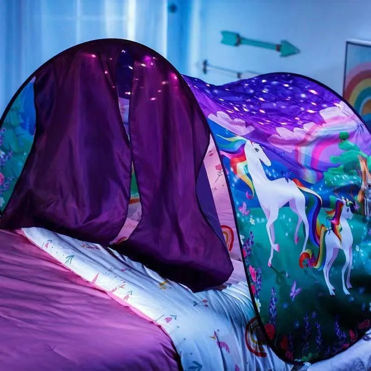Dream Tent with light show for Kids Bed with Storage Pocket Foldable Kids Tent on Bed Mosquito Net Tent