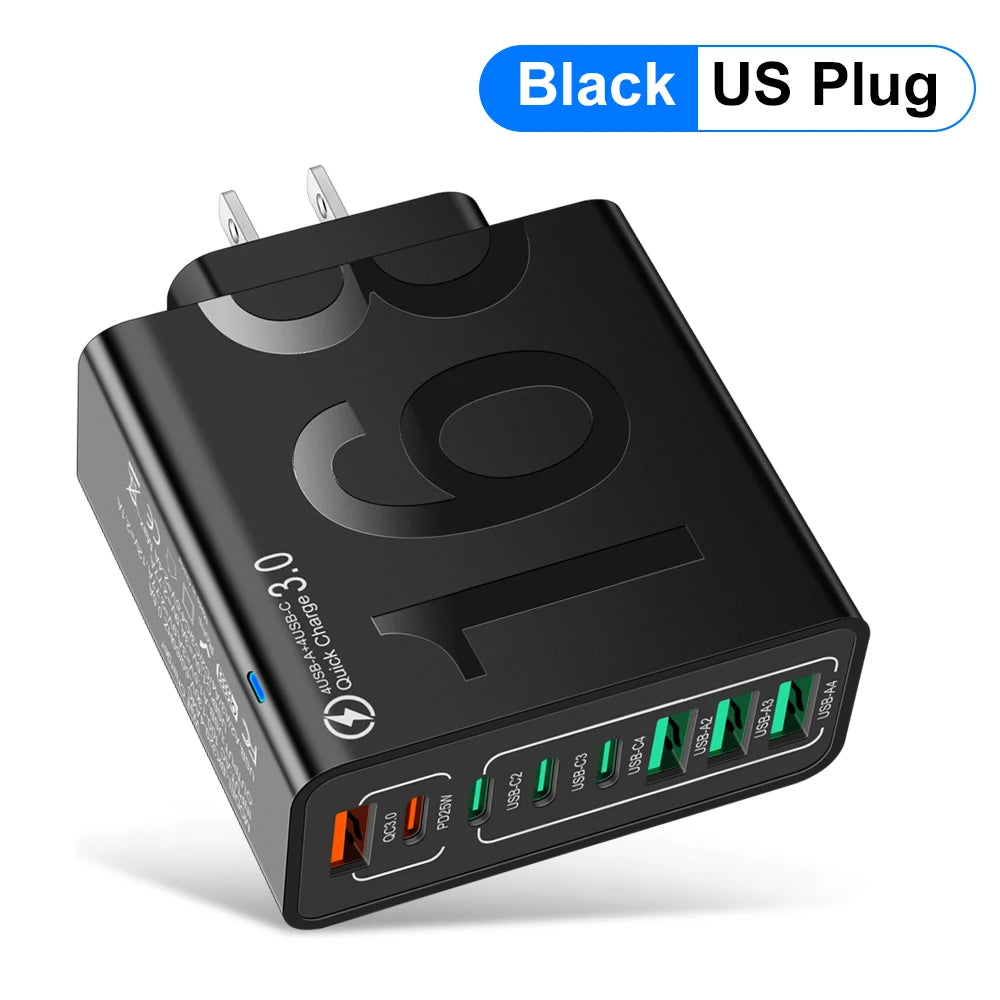 Multi Ports USB Charger 150W PD Fast Charging Phone Charger Adapter For iPhone 15 Samsung Xiaomi Type C EU/US Plug Wall Charger