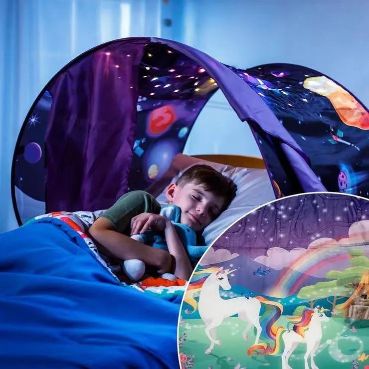 Dream Tent with light show for Kids Bed with Storage Pocket Foldable Kids Tent on Bed Mosquito Net Tent