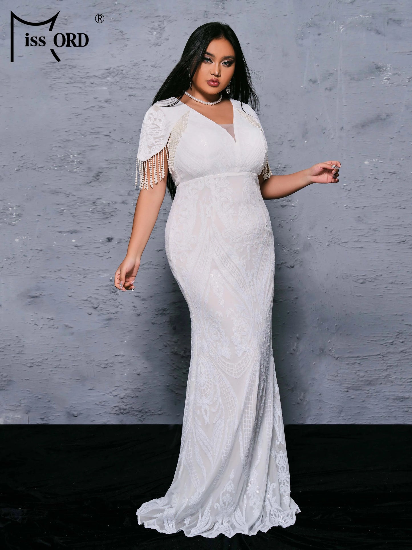Missord Plus Size 4XL Formal Occasion Dresses V Neck Tassel Mermaid Evening Wedding Birthday Party Prom Dress