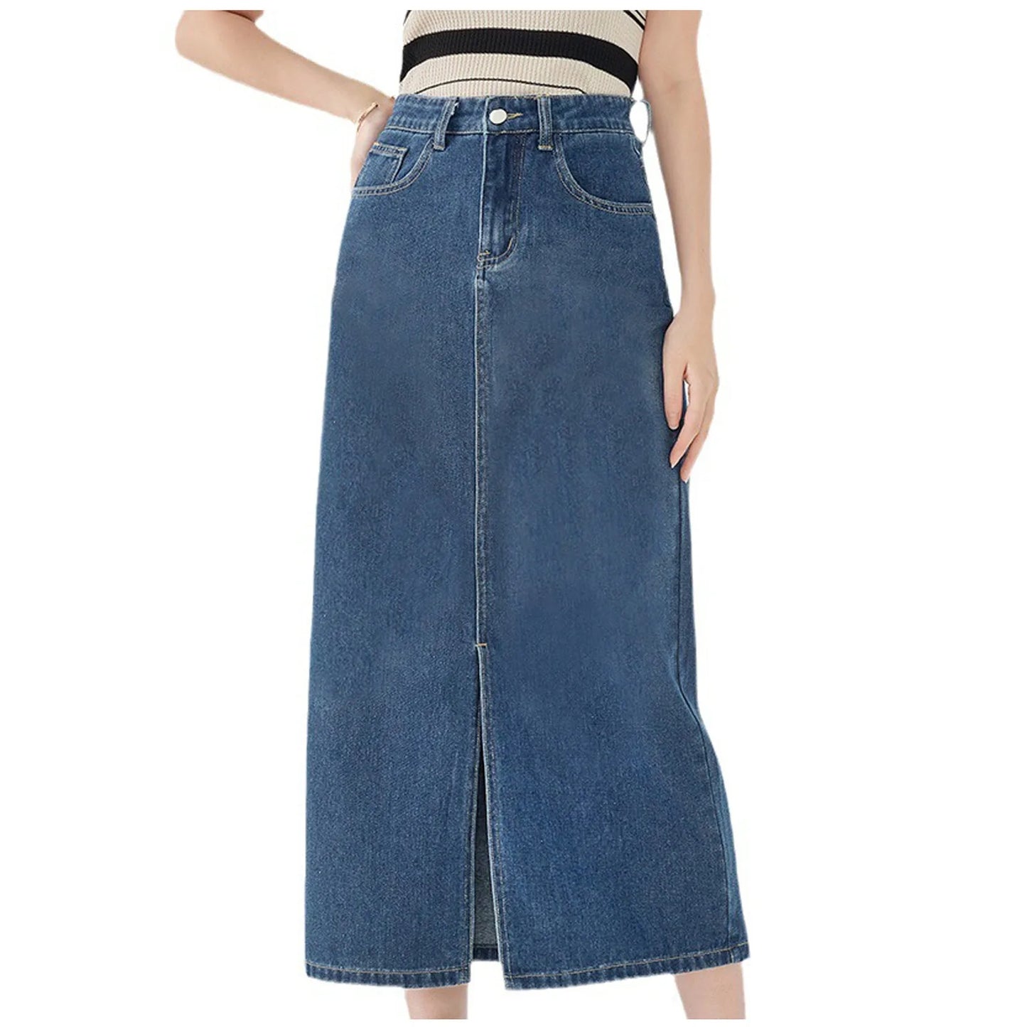 Washed Denim Skirt Long