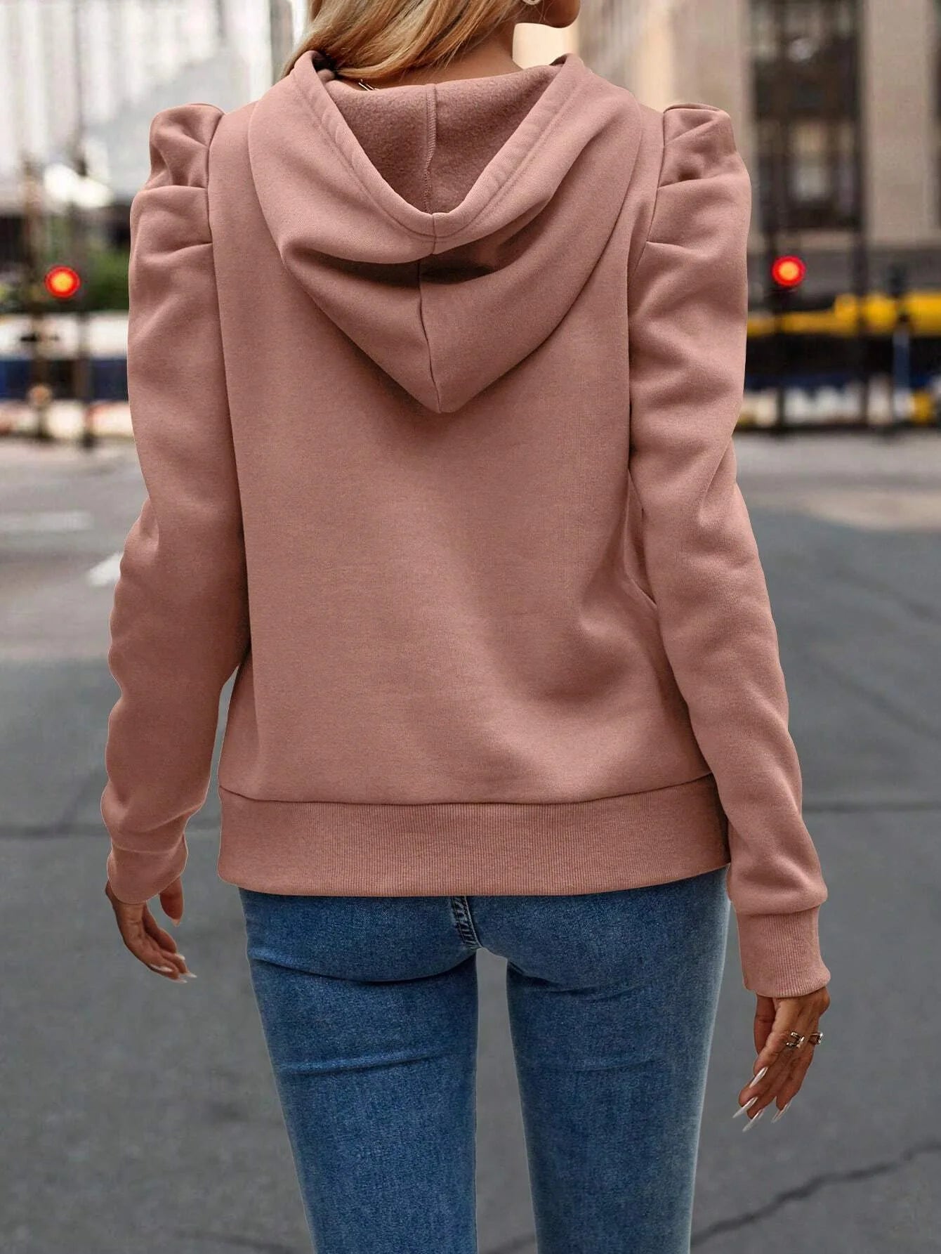 2024 Autumn Winter New Polo Hoodie Solid Color Long Sleeve Fashion Stacked Sleeve Casual Comfortable Women's Hoodie