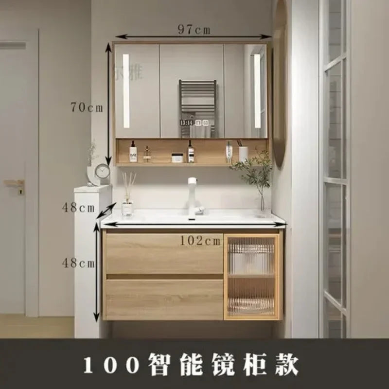 Jewelry Locker Decorations Bathroom Cabinet Small Mirror Wooden Closet Display Cabinet Shelves Washbasin Gabinetesalon Furniture