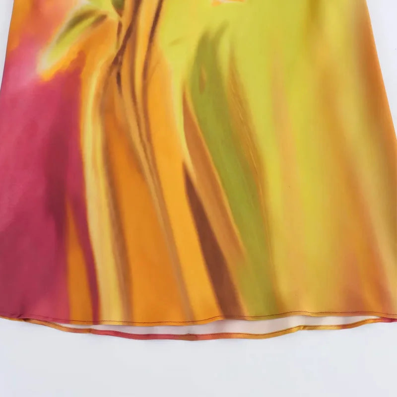 TRAF Women's Dress 2024 Print Halter Midi Dresses Summer Tie Dye Long Dresses For Women Backless Sexy Satin Holiday Dresses