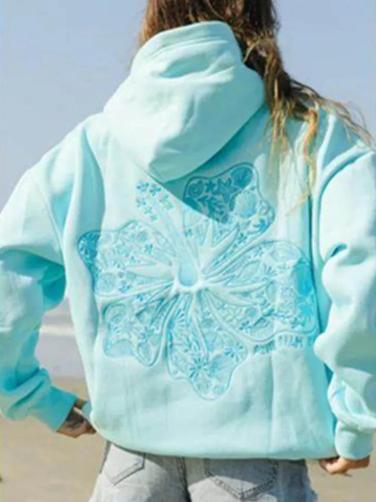 PINK PALM PUFF Street Hoodies Casual Female Sweatshirt Fashion Hoodie Embroidery Oversize Loose New Sweatshirts Autumn Clothing