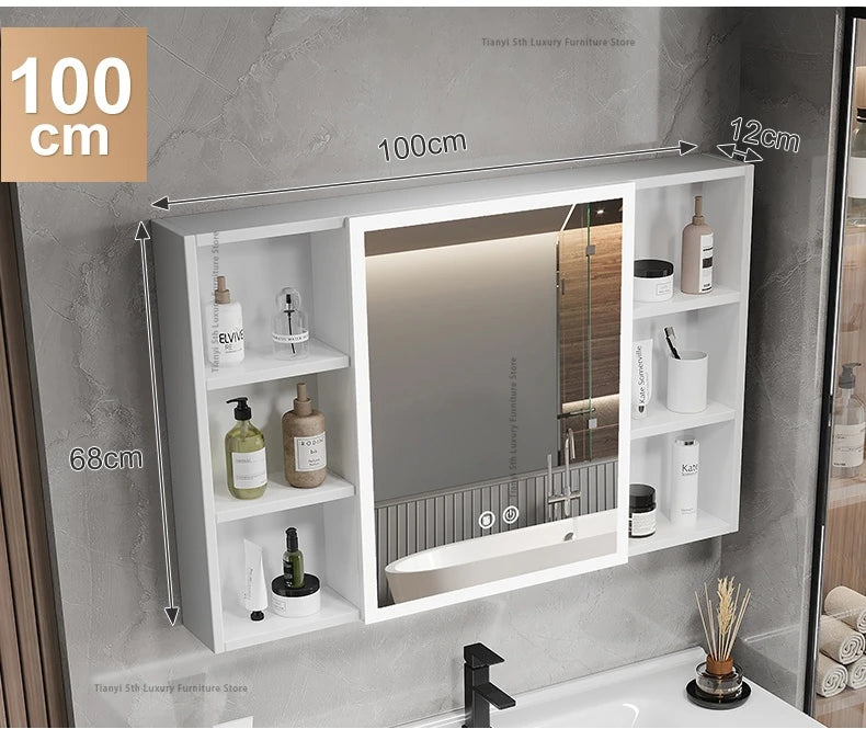 Space Aluminum Bathroom Mirror Wall-mounted Make Up Vanity Storage Mirror Cabinet Shelves Home Furniture Muebles Bano FYBC